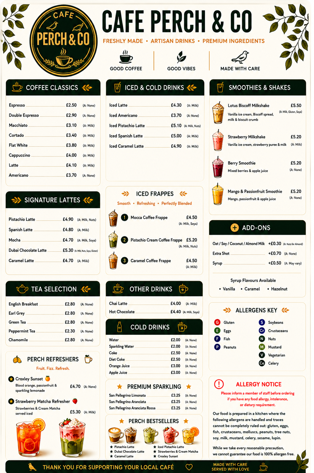Perch & Co drinks menu